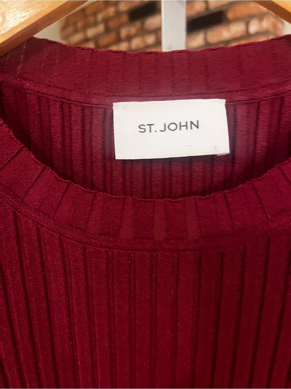 St. John Burgundy Ribbed Long Sleeve Knit Midi Dress - Picture 3 of 4
